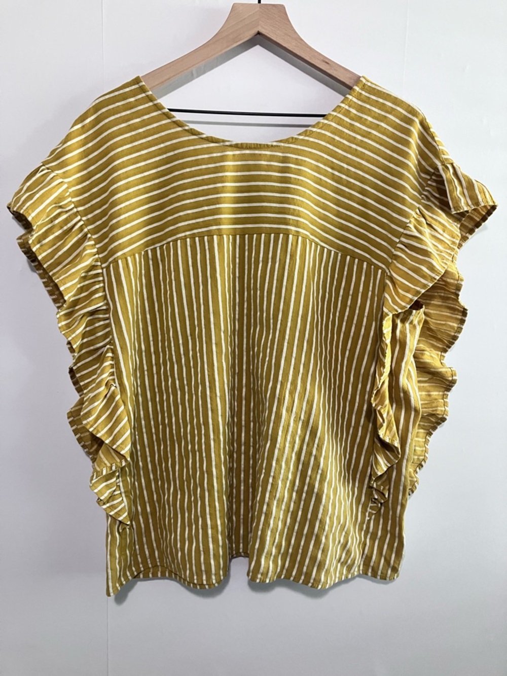 ELOQUII Yellow Striped Ruffle Blouse with Bow Size 14